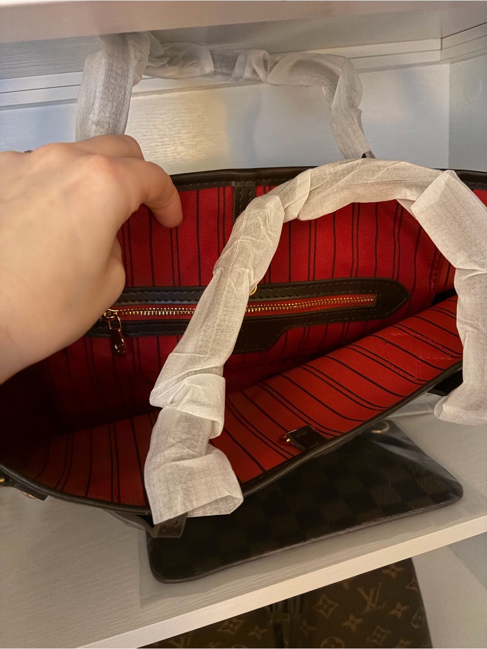 Classic Designer Tote Bag in Red Stripe Lining